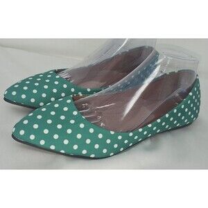Ollio Women's Shoes Polka Dot Green Ballet Comfort Pointed ToeSz 9 Rockabilly